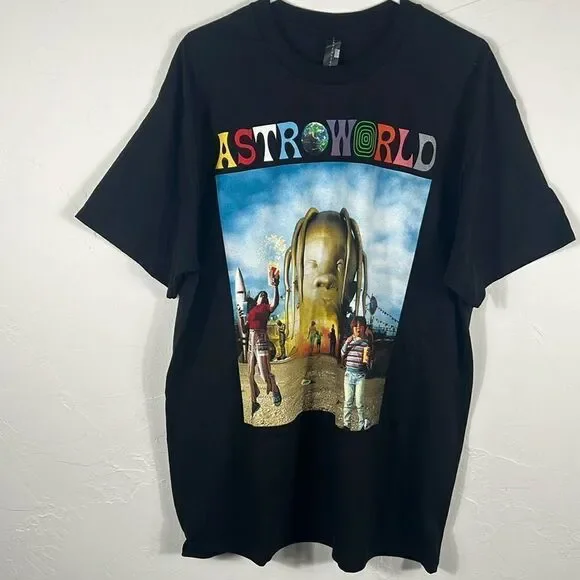 🔥🔥”NEW” TRAVIS SCOTT ASTROWORLD Rap Music ConcertBand Black Tee - Men Sz XL